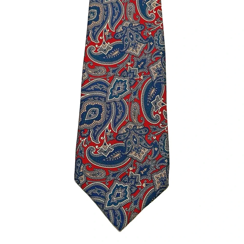 Robert Talbott For Nordstrom Red w/ Blue Floral Paisley Silk Mens Tie 3.5